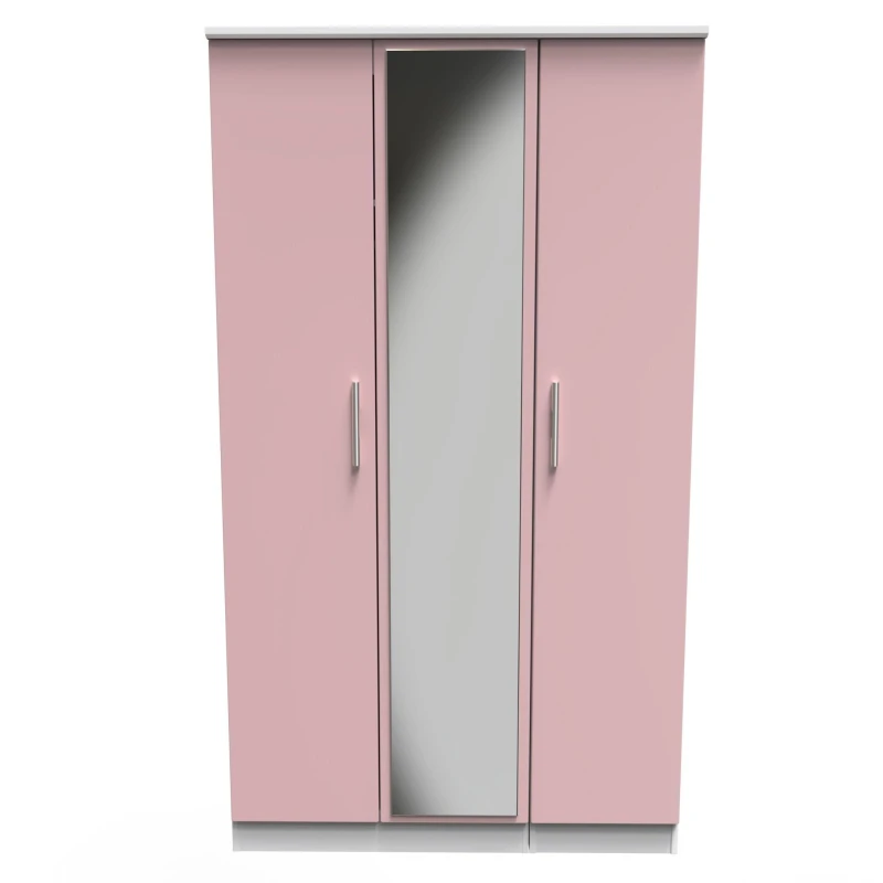 Image of Harrow Triple Mirror Wardrobe In Kobe Pink & White (Ready Assembled)