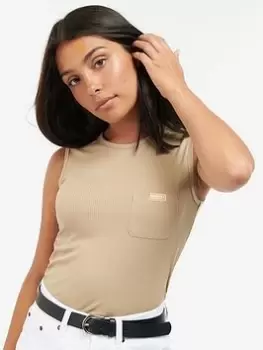 Image of Barbour International Artega Sleeveless Button Shoulder Top - Beige, Beige, Size 10, Women