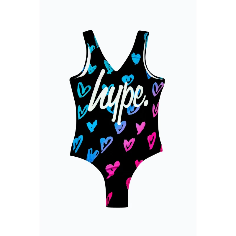 Image of Hype Multi Scribble Hearts Pink Swimsuit Multi female