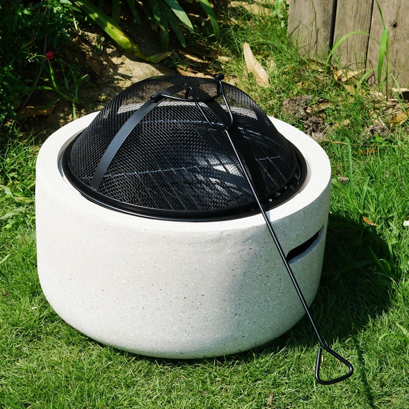 Image of Gr8 Garden Round 18" MgO Fire Pit Barbecue Grill BBQ Bowl Camping Heater Burner Cream