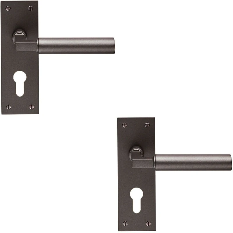 Image of Loops 2x PAIR Round Bar Handle on Slim Euro Lock Backplate 150 x 50mm Matt Bronze Multi