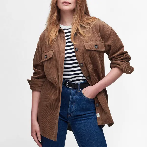 Image of Barbour Oakfield Cotton-Corduroy Overshirt - UK 16 Tan Shirts female LOS0054ST32 UK 16