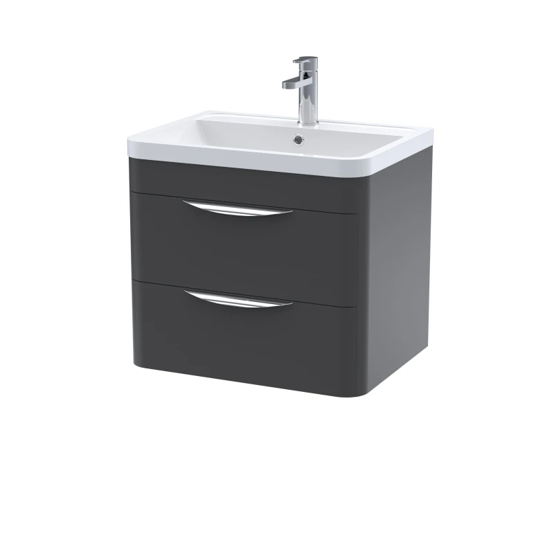 Image of Balterley Wall Hung 2 Drawer Vanity Unit Polymarble Basin Soft Black 600mm Black