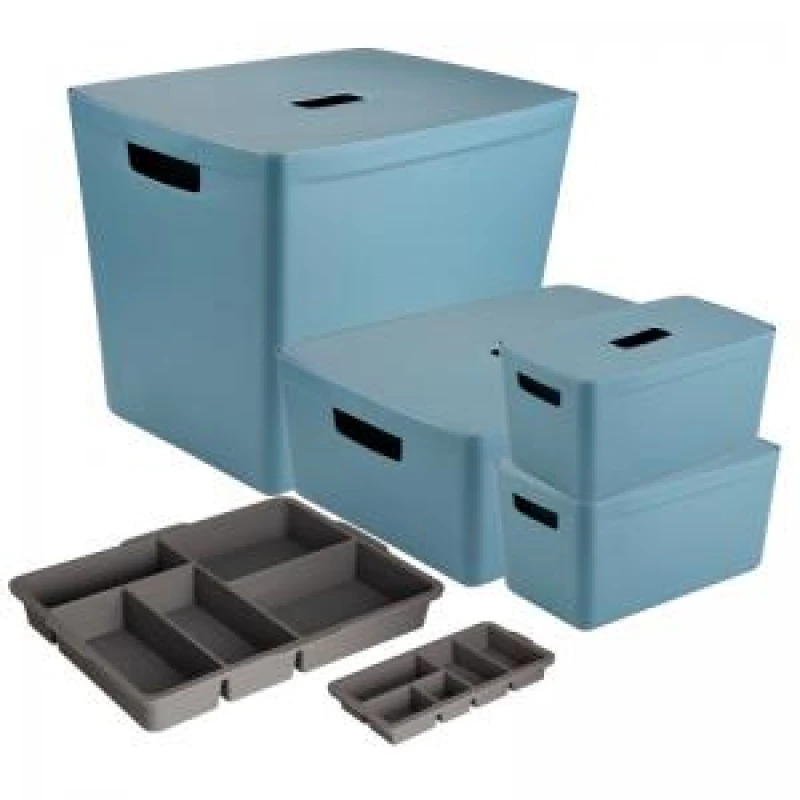 Image of Inabox Inabox Designer Storage Boxes With Lids and Trays Large Value Pack (2 x 8L & 1 x 19L & 1 x 39L & 1 x Small & 1 x Large Tray) Ca