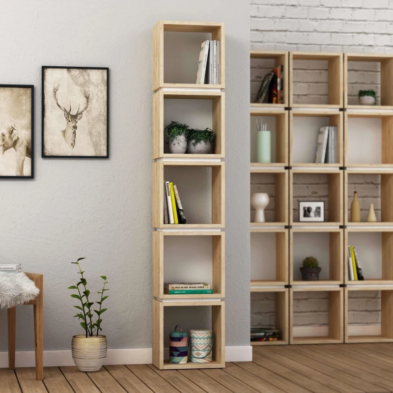 Image of DECORTIE Decortie - Multi Modern Bookcase Display Unit Tall 167cm - Oak / White - Oak M.KT.02.16423.5