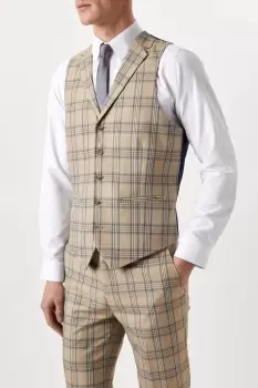 Image of Slim Neutral Highlight Check Suit Waistcoat