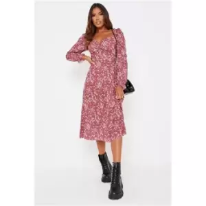 Image of I Saw It First Floral Long Puff Sleeve Midi Smock Dress - Pink
