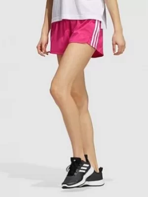 Image of adidas Pacer 3 Stripes Woven Short, Pink/White Size M Women