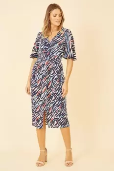 Image of Navy Zebra Stripe Kimono Sleeve Midi Dress