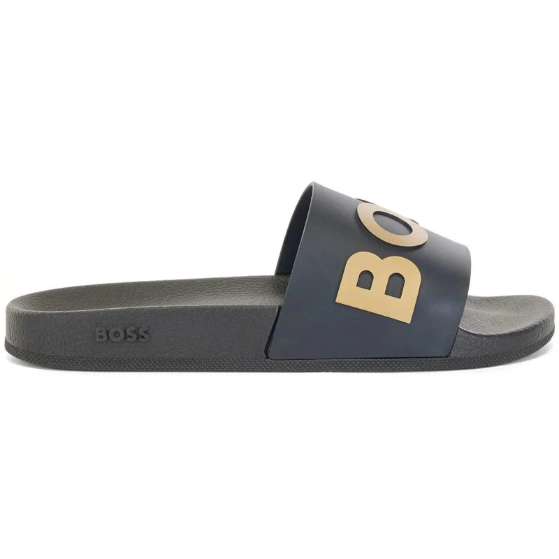 Image of Boss Mens Bay Logo Sliders, Branding Strap Sandals Pool Shoes N/A Black 22046241340