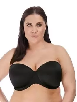 Image of Elomi Smooth Moulded Strapless Seamless Underwire T-Shirt Bra - Black, Size 42G, Women