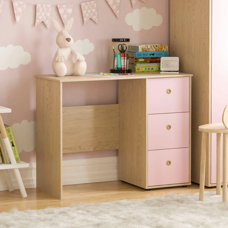 Image of Lassic Junior Vida Neptune 3 Drawer Desk Pink & Oak unisex 3 Drawer