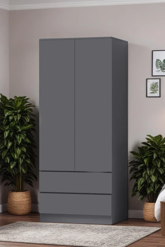 Image of FWStyle FWStyle Dark Grey 2 Door With 2 Drawers Combination Wardrobe Scratch Resistant Grey One Size Unisex 5056413127594