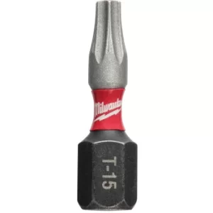 Image of Milwaukee Shockwave Impact Duty Torx Screwdriver Bits TX15 25mm Pack of 2