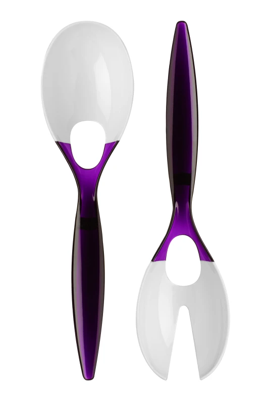 Image of Premier Housewares Kitchen Colour Purple And White Plastic Salad Spoon And Fork Purple