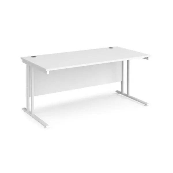 Image of Office Desk 1600mm Rectangular Desk With Cantilever Leg White Tops With White Frames 800mm Depth Maestro 25