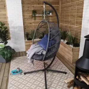 Image of Grey Hanging Egg Chair With Stand & Waterproof Cover