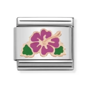 Image of Nomination CLASSIC Rose Gold Symbols Fuchsia Hibiscus Flower Charm...