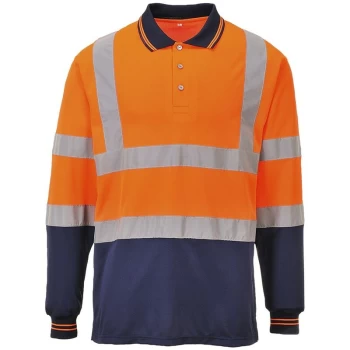 Image of S279ONRS - sz S Two-Tone Long Sleeved Polo - Orange/Navy - Portwest