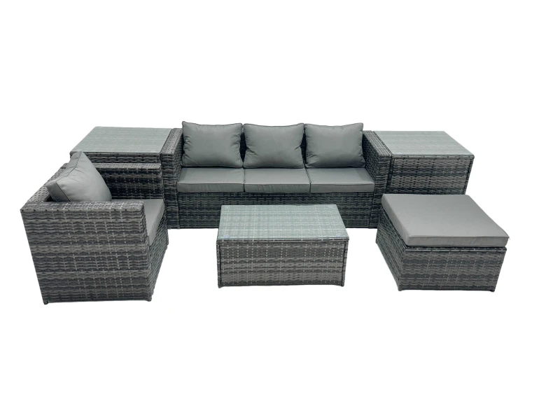 Image of Fimous Outdoor Coffee Table Sofa Set with Side Table Big Stool in Dark Grey Dark Grey Unisex