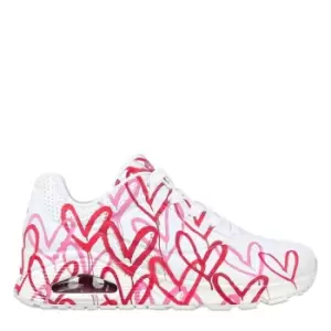 Image of Skechers Uno Graffiti Love Heart Design Womens Trainers - White