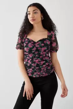 Image of Floral Ruched Front Sweetheart Top