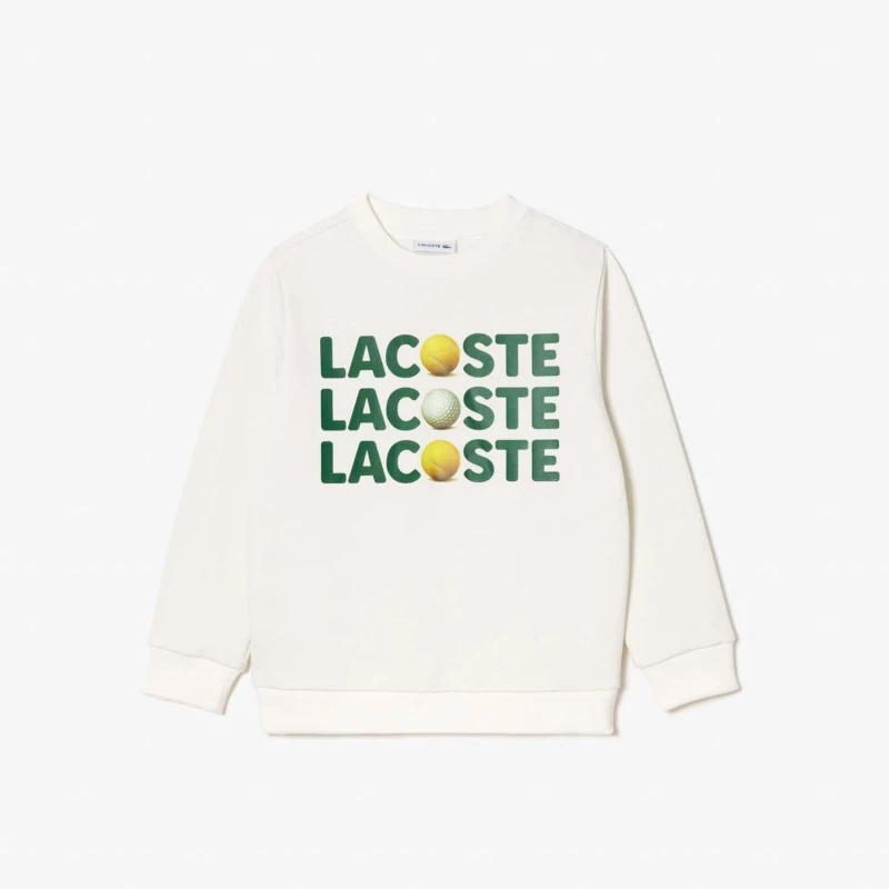 Image of Lacoste Fleece Crewneck Print Sweatshirt Cream male 10