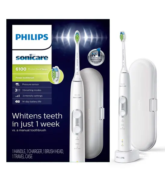 Image of Philips ProtectiveClean 6100 HX6877/29 Mode 3+ White Sonic Electric Toothbrush
