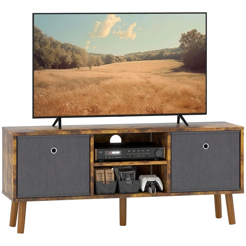 Image of HOMCOM Modern TV Cabinet Stand w/ Shelves & Drawers, Bedroom Rustic Brown, Brown 839-099V80RB
