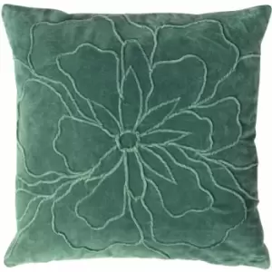 Image of Furn Angeles Floral Pleat 100% Cotton Cushion Cover, Juniper Green, 45 x 45 Cm