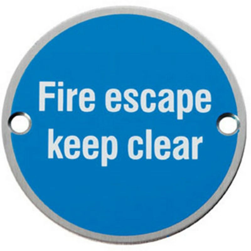 Image of Loops Fire Door Keep Clear Sign 64mm Fixing Centres 76mm Dia Satin Steel Metallics
