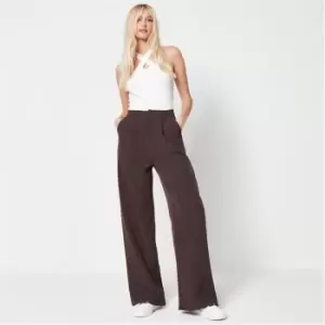 Image of Missguided Wide Leg Tailored Trousers - Brown