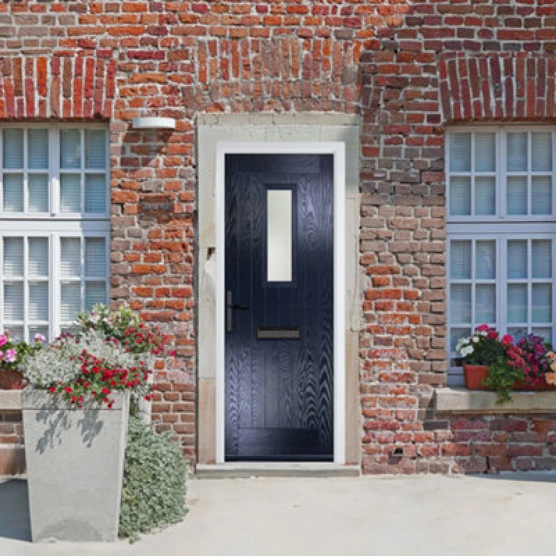 Image of Lacerta Composite Door Sunningdale Blue 920mm X 2090mm Open In Right Hand Obs Glass 10 Year Guarantee - Free Delivery & Smart Lock