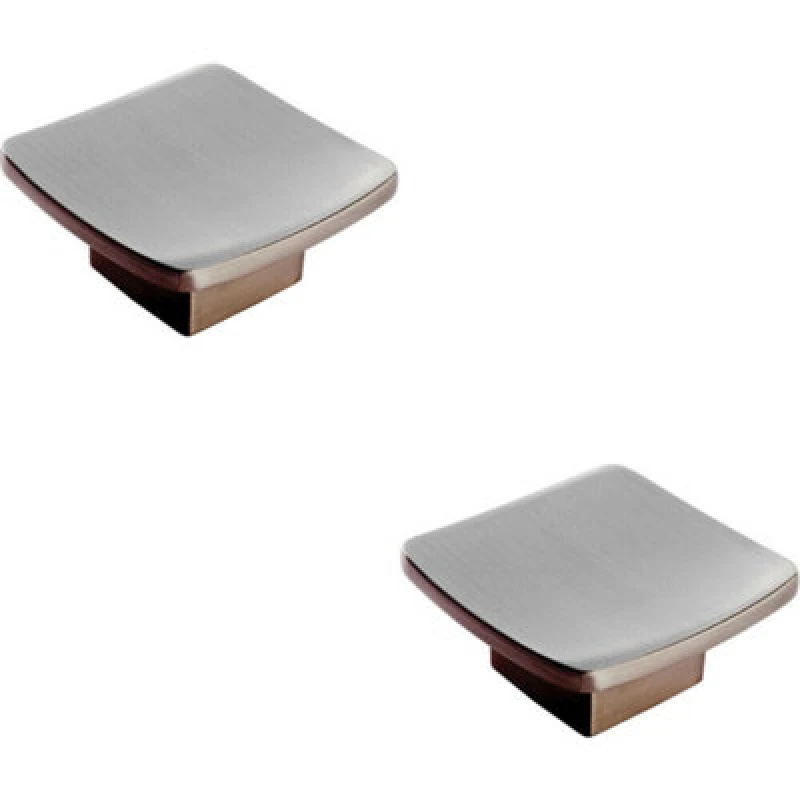 Image of Loops 2x Square Curved Cupboard Door Knob 45 x 45mm Satin Nickel Cabinet Handle Metallics unisex
