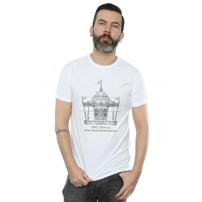 Image of Disney Men Mary Poppins Carousel Sketch T-Shirt in White Size: Small White S Male 5057981440665
