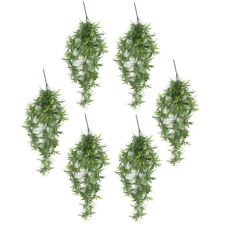 Image of N/A Pack of 6 x Hanging UV and Fire Resistant Artificial Fronded Thyme Plant 70cm