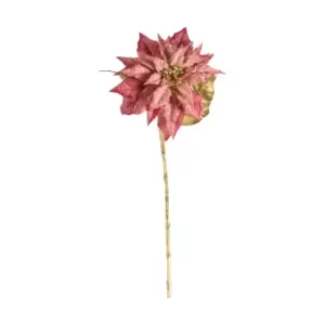 Image of Pack of 3 Festive Blush Faux Poinsettia with Gold Stem Pink