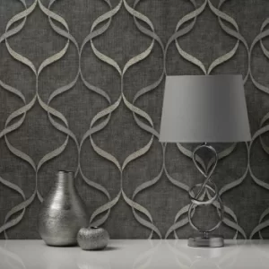 Image of Milano Wave Charcoal Vinyl Wallpaper Charcoal