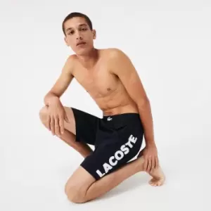 Image of Lacoste Mens Crocodile Print And Branded Stretch Cotton Indoor Shorts Size 3 - S Navy Blue / White