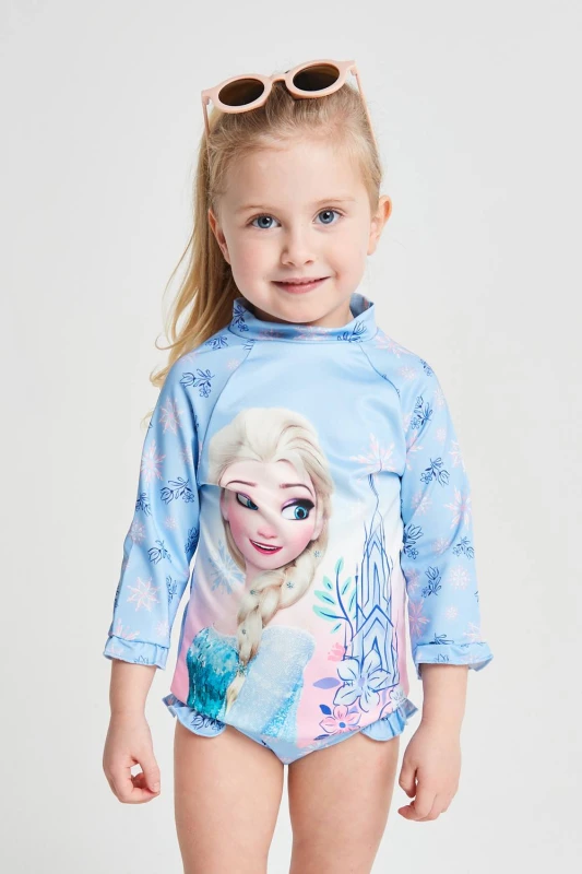 Image of Brand Threads Frozen Elsa Swim Set in Blue Size: 6-7 Years Blue Unisex 6-7 Years