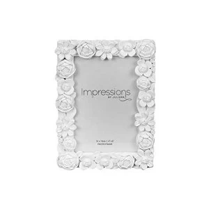 Image of 4" x 6" - Impressions White Resin Floral Photo Frame