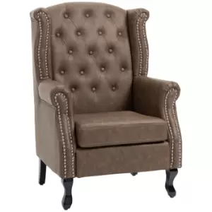 Image of HOMCOM Wingback Accent Chair Tufted Chesterfield-style Armchair with Nail Head Trim for Living Room Bedroom Brown