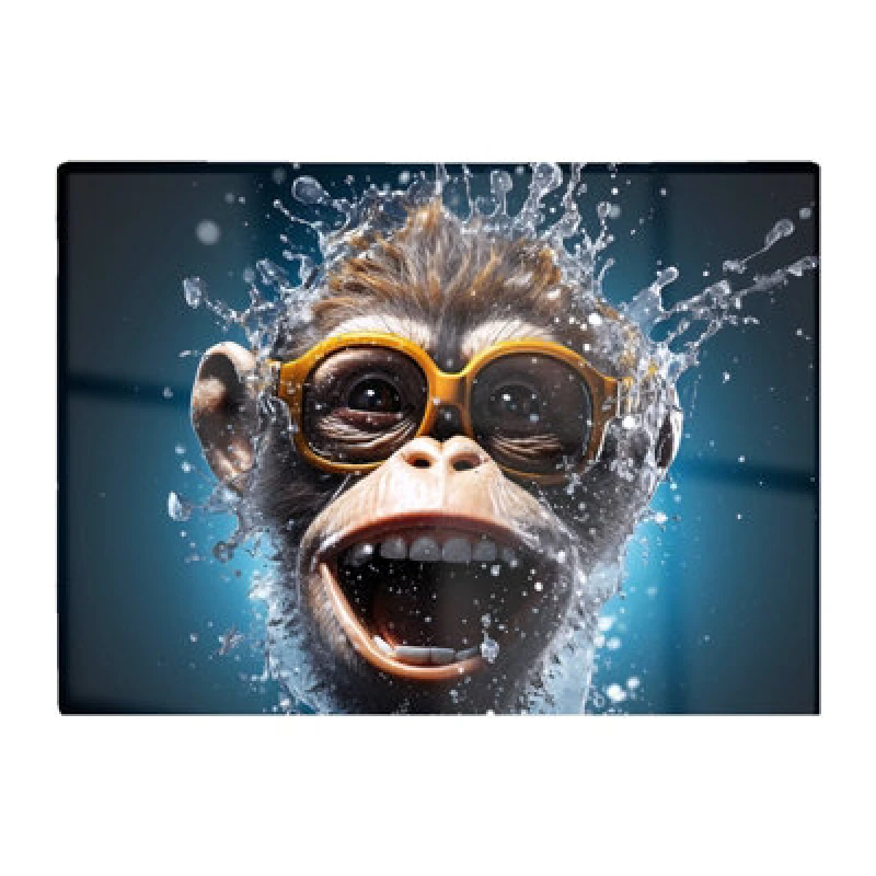 Image of Warren Reed Designer Splashart Cheeky Chimp Face With Glasses Glass Chopping Board