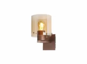 Image of Single Switched Wall Lamp, 1 Light, E27, Mocha, Amber Glass