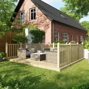 Image of Power 12 x 14ft Timber Decking Kit With Handrails On 3 Sides - Garden & Outdoor