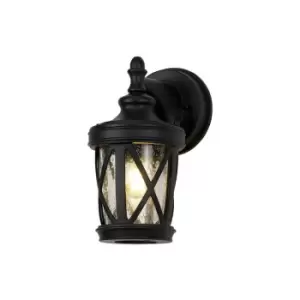 Image of Luminosa Down Round Criss Cross Wall Lamp, 1 x E27, IP44, Sand Black, Clear Seeded Glass, 2yrs Warranty