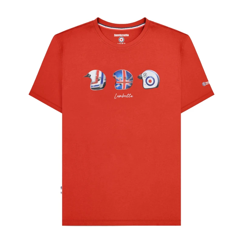 Image of Lambretta Lambretta Men SS25 Helmet T-Shirt in Red Size: Small Red S Male 5063703656344