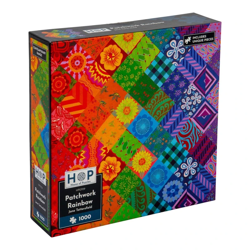Image of The House Of Puzzles Patchwork Rainbow 1000 Piece Jigsaw Puzzle Size: 1000 Pieces Multicolor Unisex 1000 Pieces