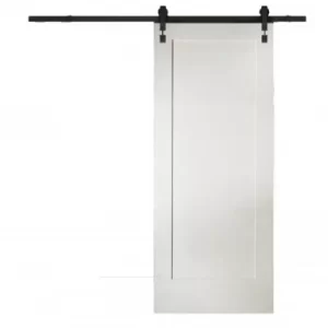 Image of Shaker 1 Panel White Primed Sliding Barn Door with Industrial Track 2073 x 862mm