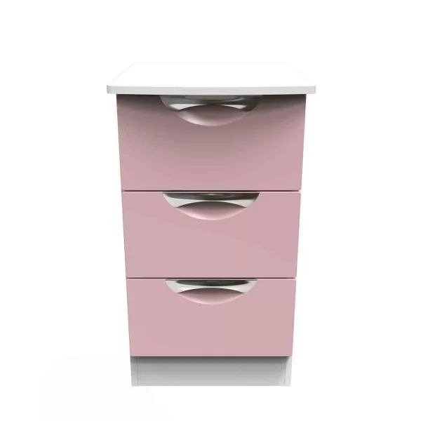 Image of Welcome Furniture Ready Assembled Camden 3 Drawer Bedside In Kobe Pink & White